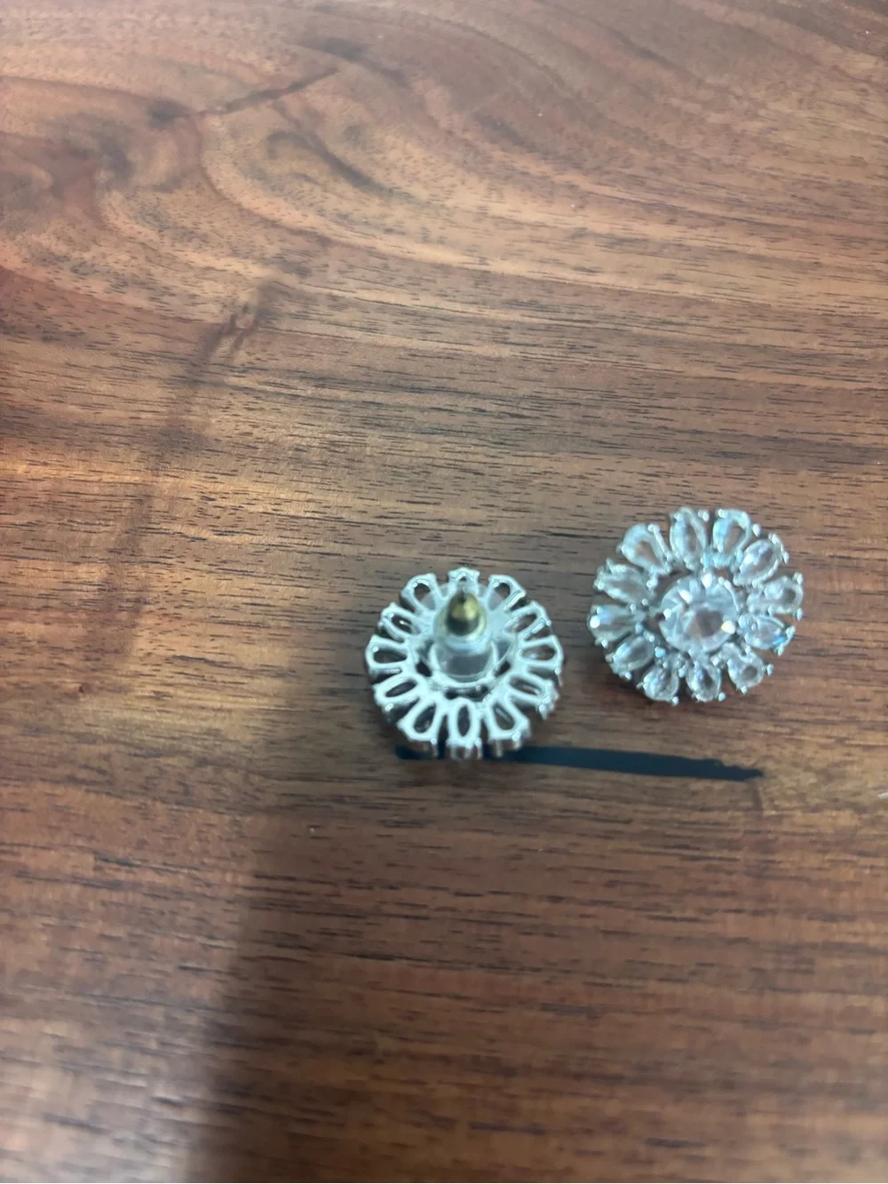 Crystal Flower Stud Earrings - Silver Tone